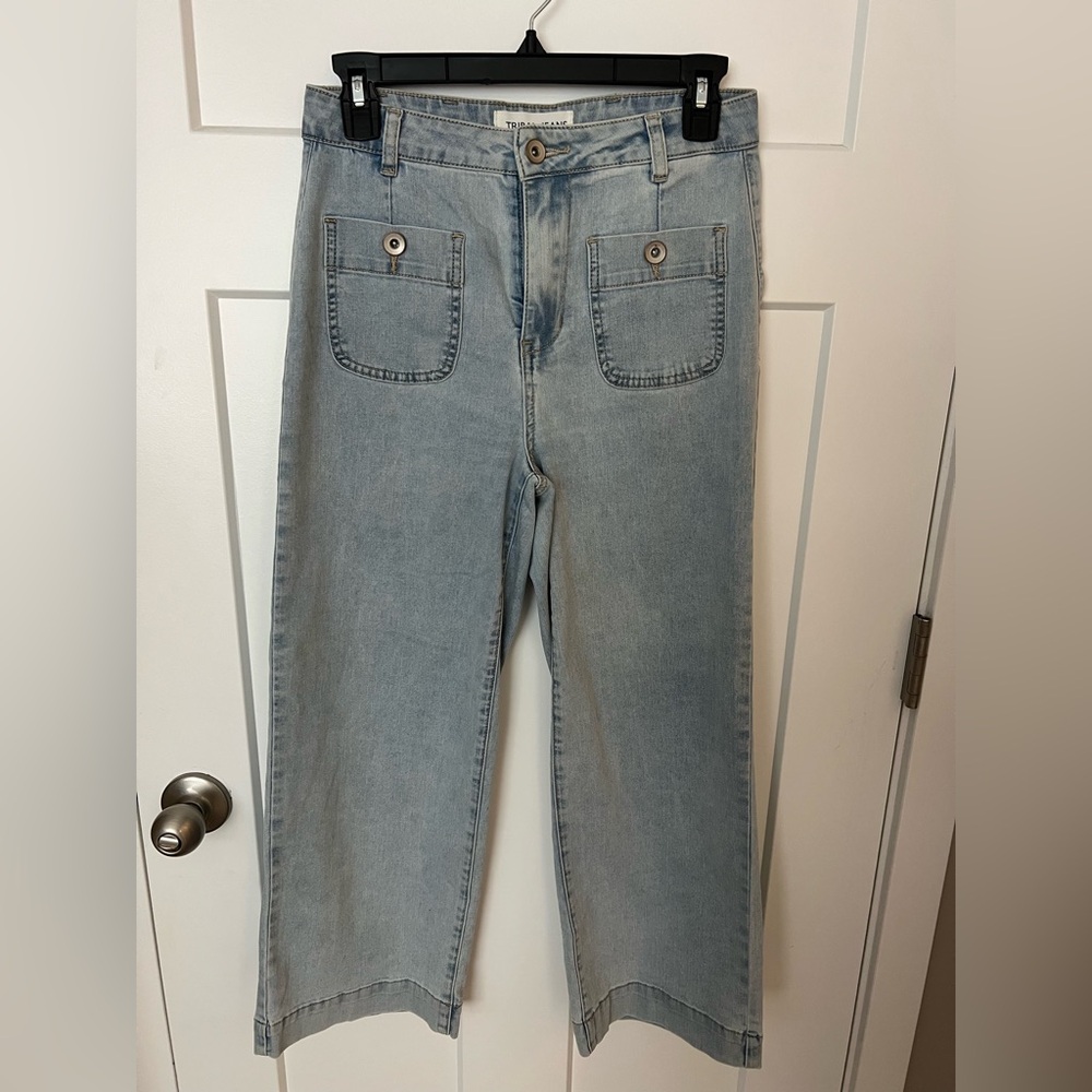 Light Wash Cropped Wide Leg Jeans